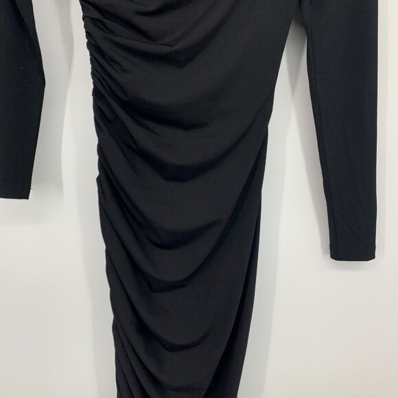 Revolve Misha Dress Clotilde Black One Shoulder Long Sleeve Ruched - Picture 13 of 14